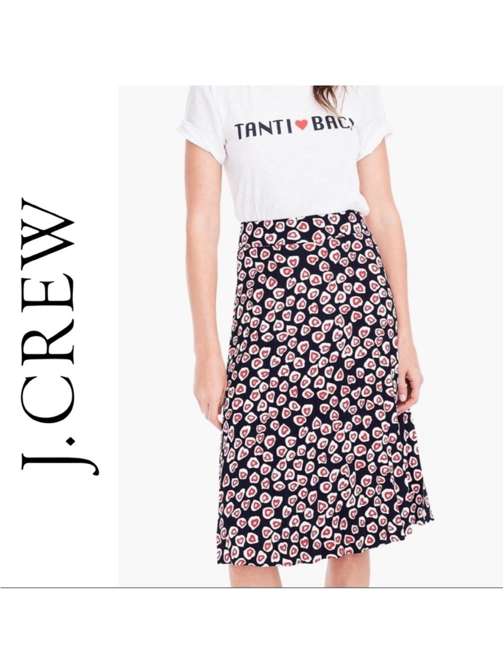 J Crew Pleated Midi Crepe Heart Skirt